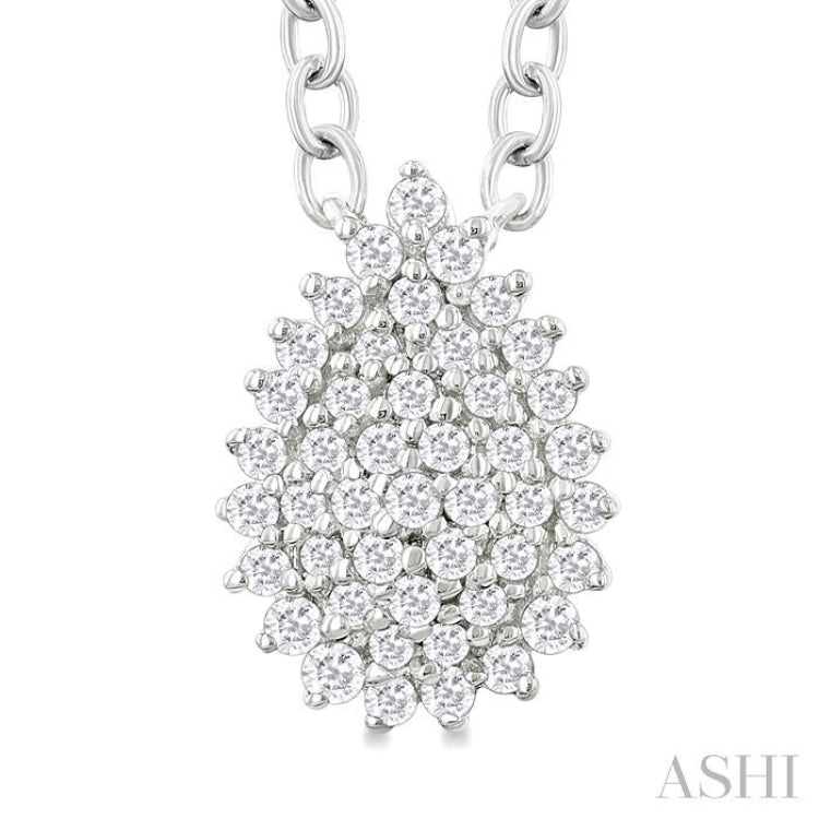 1/6 Ctw Petite Pear Shape Round Cut Diamond Cluster Fashion Pendant With Chain in 10K White Gold