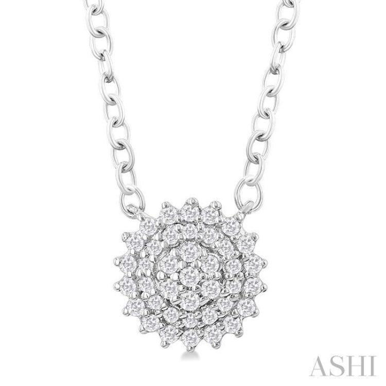 1/6 Ctw Petite Round Shape Round Cut Diamond Cluster Fashion Pendant With Chain in 10K White Gold