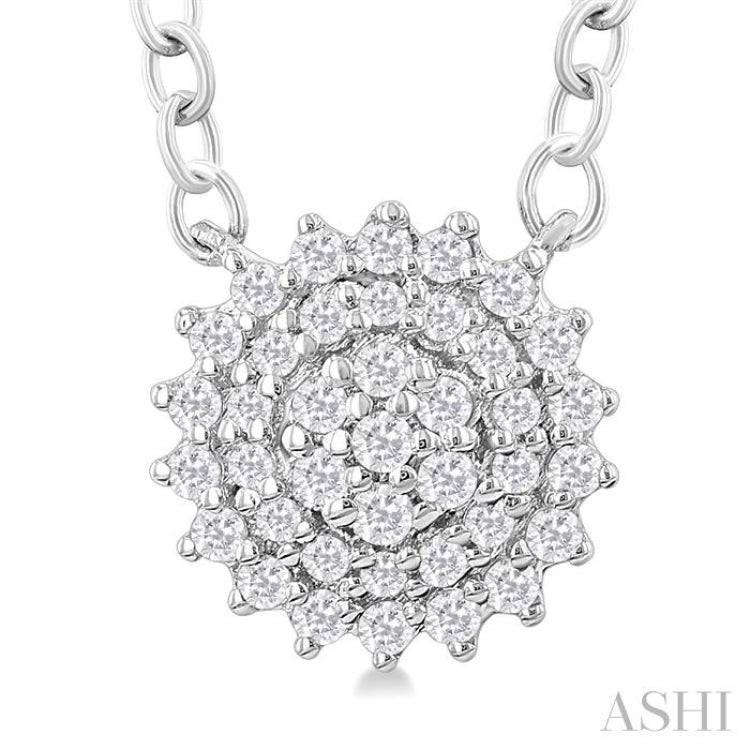 1/6 Ctw Petite Round Shape Round Cut Diamond Cluster Fashion Pendant With Chain in 10K White Gold