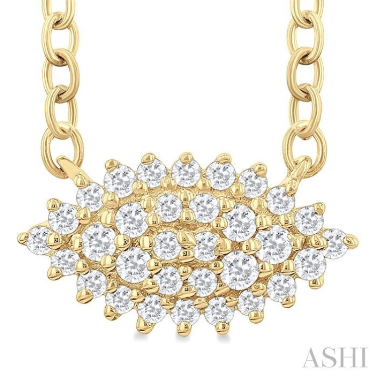 1/6 Ctw Petite East-West Set Marquise Shape Round Cut Diamond Cluster Fashion Pendant With Chain in 10K Yellow Gold