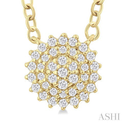 1/6 Ctw Petite Round Shape Round Cut Diamond Cluster Fashion Pendant With Chain in 10K Yellow Gold