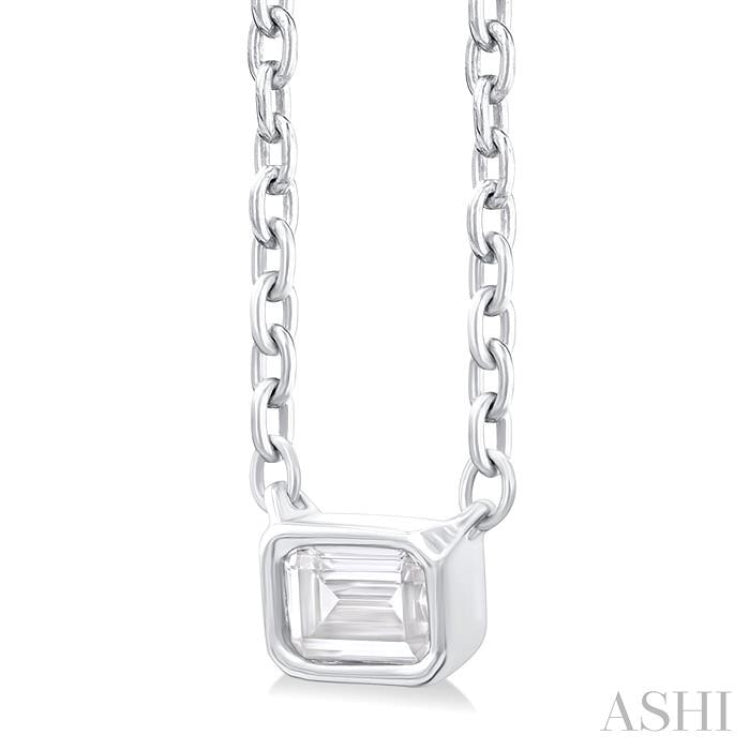 1/6 Ctw Petite East-West Bezel Set Emerald Cut Diamond Fashion Pendant With Chain in 10K White Gold