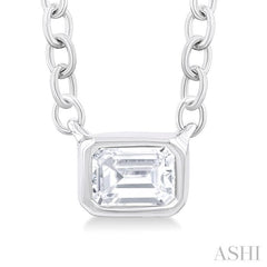 1/6 Ctw Petite East-West Bezel Set Emerald Cut Diamond Fashion Pendant With Chain in 10K White Gold