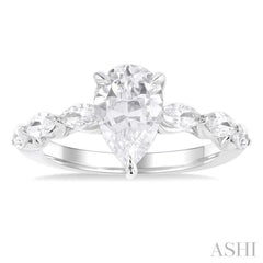 1.00 Ctw Pear Shape Marquise and Round Cut Diamond Semi Mount Engagement Ring in 14K White Gold