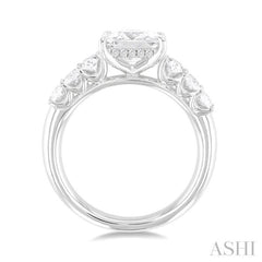 1 Ctw Princess Shape Oval and Round Cut Diamond Semi Mount Engagement Ring in 14K White Gold