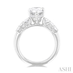 1 1/4 Ctw Pers Shape Oval and Round Cut Diamond Semi Mount Engagement Ring in 14K White Gold