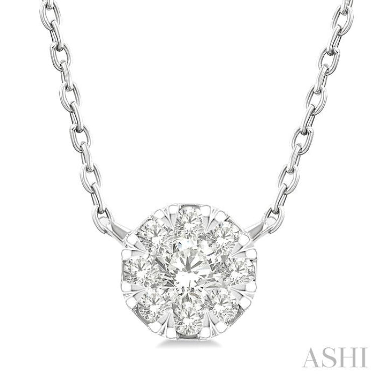 1/10 Ctw Lovebright Petite Round Shape Round Cut Diamond Fashion Pendant With Chain in 10K White Gold