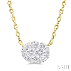 1/10 Ctw Lovebright Petite East-West Set Oval Shape Round Cut Diamond Fashion Pendant With Chain in 10K Yellow Gold