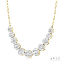 1 1/2 Ctw Round Cut Lovebright Diamond Necklace in 14K Yellow and White Gold