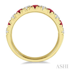 1/2 ctw Round Cut Diamond and 2.9MM Ruby Precious Wedding Band in 14K Yellow Gold