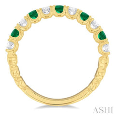 3/8 ctw Round Cut 2.60MM Emerald and Diamond Precious Wedding Band in 14K Yellow Gold