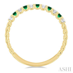 1/6 ctw Round Cut 1.75MM Emerald and Diamond Precious Wedding Band in 14K Yellow Gold