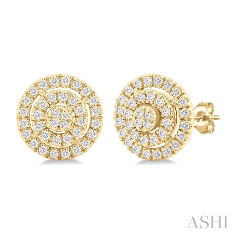 1/5 Ctw Double Halo Round Shape Petite Round Cut Diamond Fashion Stud Earring in 10K Yellow Gold