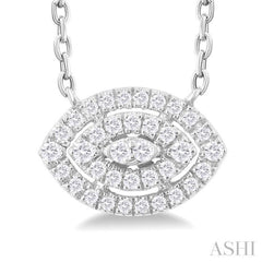 1/6 Ctw Double Halo Marquise Shape Petite Round Cut Diamond Fashion Pendant With Chain in 10K White Gold