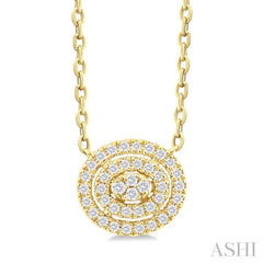 1/6 Ctw Double Halo Oval Shape Petite  Round Cut Diamond Fashion Pendant With Chain in 10K Yellow Gold