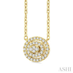 1/6 Ctw Double Halo Oval Shape Petite  Round Cut Diamond Fashion Pendant With Chain in 10K Yellow Gold