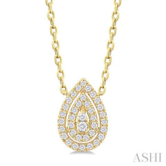 1/6 Ctw Double Halo Pear Shape Petite Round Cut Diamond Fashion Pendant With Chain in 10K Yellow Gold