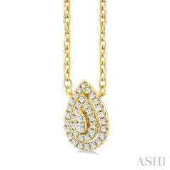 1/6 Ctw Double Halo Pear Shape Petite Round Cut Diamond Fashion Pendant With Chain in 10K Yellow Gold