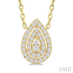 1/6 Ctw Double Halo Pear Shape Petite Round Cut Diamond Fashion Pendant With Chain in 10K Yellow Gold