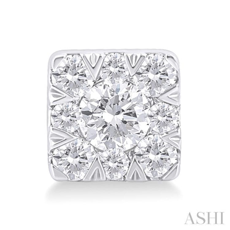 1/6 Ctw Lovebright Petite Square Shape Round Cut Diamond Fashion Stud Earring in 10K White Gold