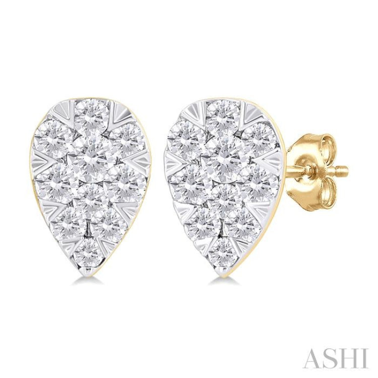 1/6 Ctw Lovebright Petite Pear Shape Round Cut Diamond Fashion Stud Earring in 10K Yellow Gold