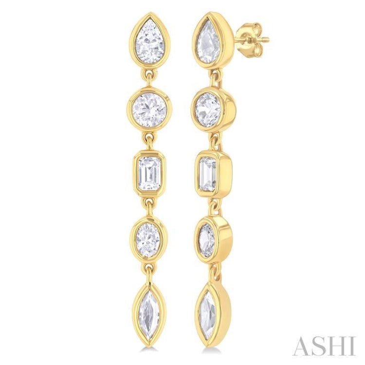 1 Ctw Bezel Set Mixed Diamond Cut Fashion Earring in 14K Yellow Gold