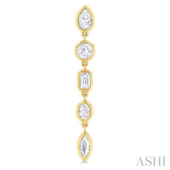 1 Ctw Bezel Set Mixed Diamond Cut Fashion Earring in 14K Yellow Gold