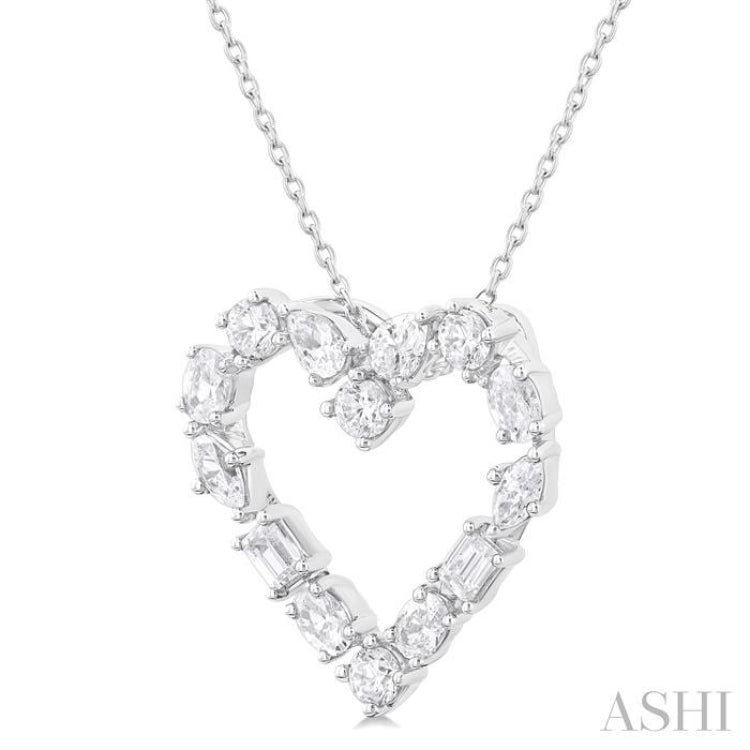 1 Ctw Heart Shape Mixed Diamond Cut Fashion Pendant With Chain in 14K White Gold