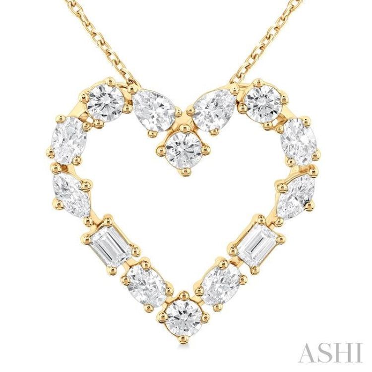 1 Ctw Heart Shape Mixed Diamond Cut Fashion Pendant With Chain in 14K Yellow Gold