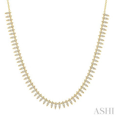 1 Ctw Spikes Motif Round Cut Diamond Fashion Necklace in 14K Yellow Gold