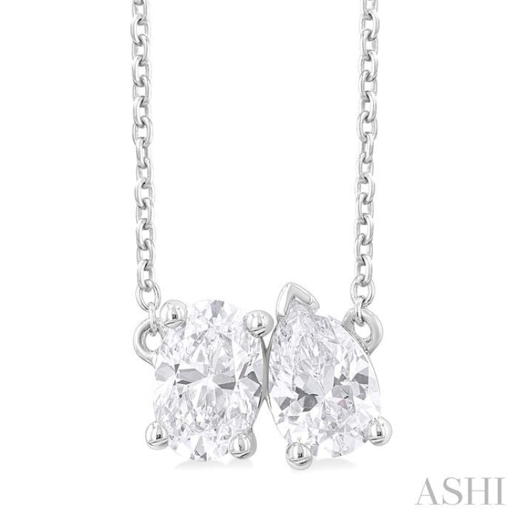 1.00 Ctw Toi Et Moi Oval and Pear Cut Diamond Necklace in 14K White Gold