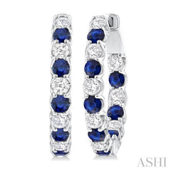 2.5MM Sapphire and 1 ctw Round Cut Inside-Out Diamond Precious Hoop Earrings in 14K White Gold