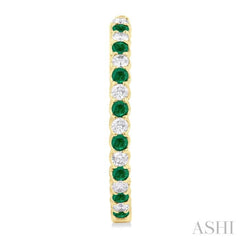 2.1MM Round Emerald and 1 ctw Round Cut Diamond Inside & Outside Alternating Precious Hoop Earrings in 14K Yellow Gold