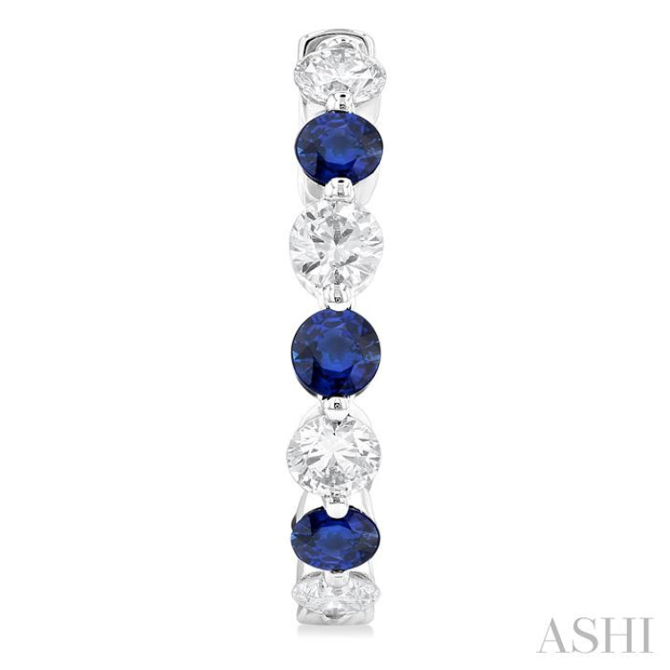 2.85 MM Round Cut Sapphire and 1 Ctw Round Cut Diamond Precious Inside-Out Alternating Hoop Earrings in 14K White Gold