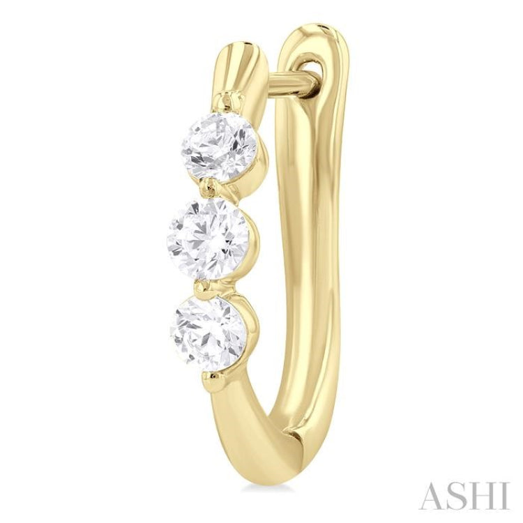 1/2 Ctw 3-Stone Round Cut Diamond Fashion Hoop Earring in 14K Yellow Gold