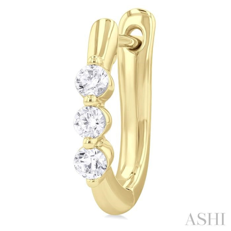 1/3 Ctw 3-Stone Round Cut Diamond Fashion Hoop Earring in 14K Yellow Gold