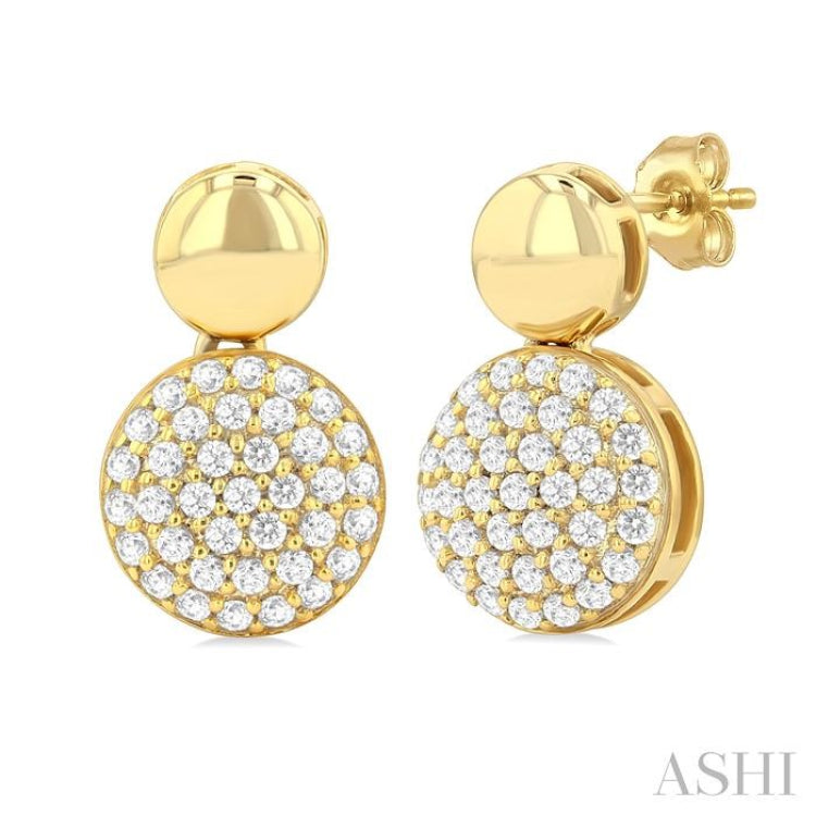 1/3 Ctw Circular Mount Pave Set Round Cut Diamond Fashion Earring in 10K Yellow Gold