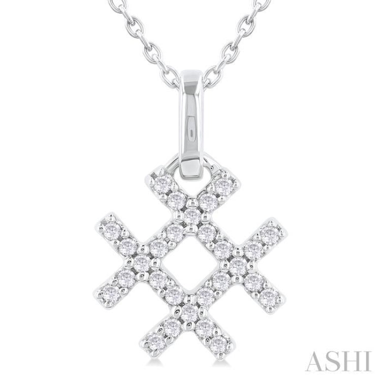 1/10 Ctw Petite Hashtag Motif Round Cut Diamond Fashion Pendant With Chain in 10K White Gold