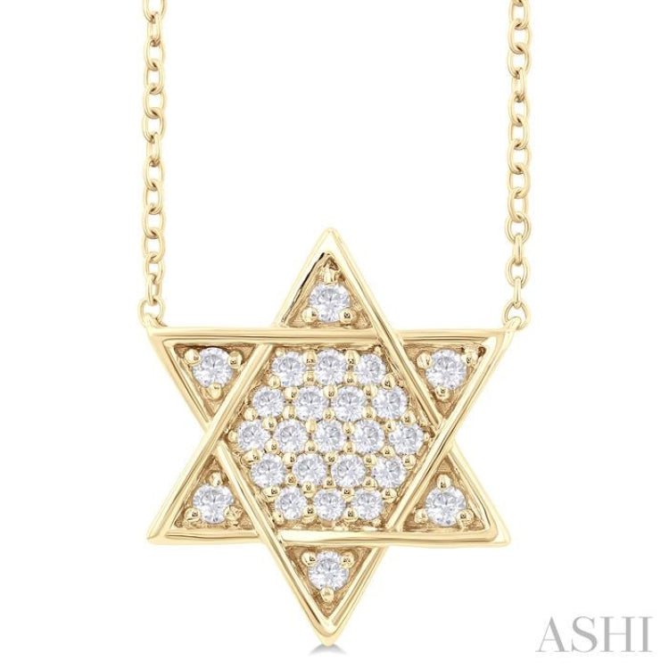 1/4 Ctw Star of David Petite Round Cut Diamond Fashion Pendant With Chain in 14K Yellow Gold