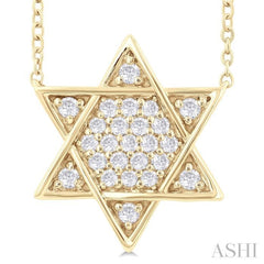 1/4 Ctw Star of David Petite Round Cut Diamond Fashion Pendant With Chain in 14K Yellow Gold