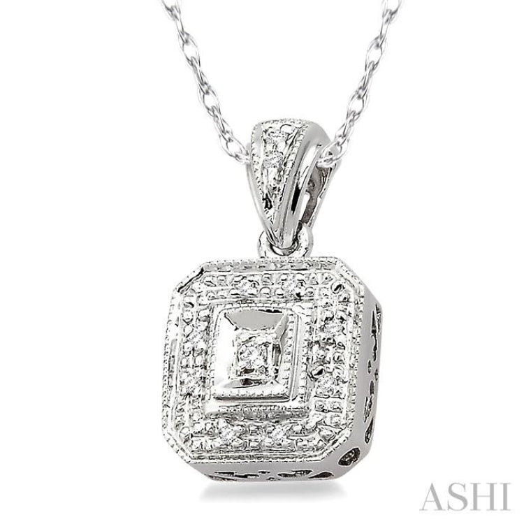 1/20 Ctw Single Cut Diamond Vintage Pendant in 10K White Gold with Chain