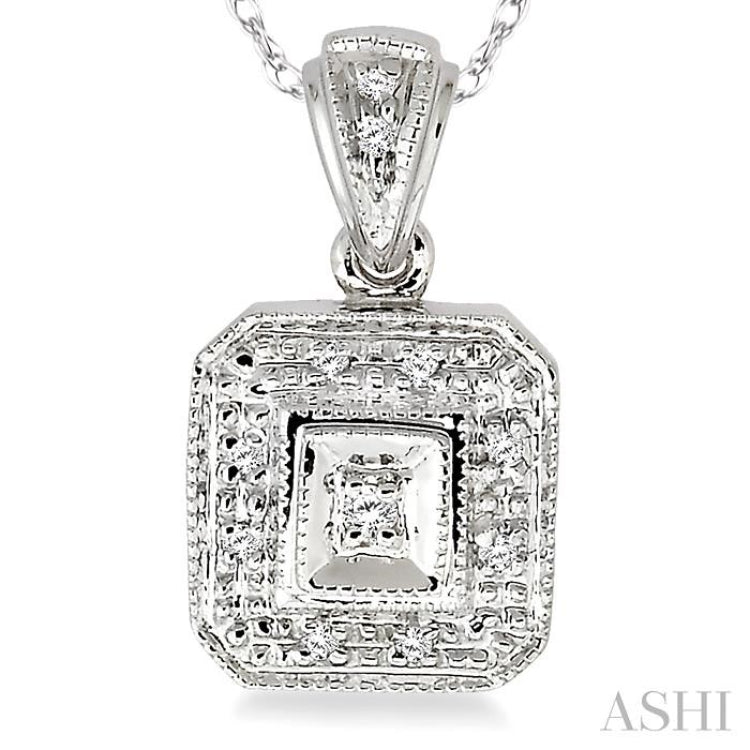 1/20 Ctw Single Cut Diamond Vintage Pendant in 10K White Gold with Chain