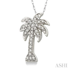 1/10 Ctw Palm Tree Single Cut Diamond Pendant in 10K White Gold with Chain