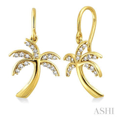 1/4 Ctw Palm Tree Round Cut Diamond Earrings in 14K Yellow Gold