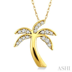 1/4 Ctw Palm Tree Round Cut Diamond Pendant in 14K Yellow Gold with Chain