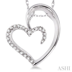 1/10 Ctw Round Cut Diamond Heart Shape Pendant in 14K White Gold with Chain