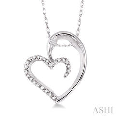 1/10 Ctw Round Cut Diamond Heart Shape Pendant in 10K White Gold with Chain