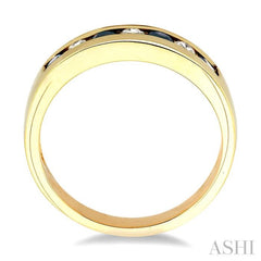 1/5 Ctw Channel Set Round Cut Diamond and 2.5 MM Round Cut Sapphire Band in 14K Yellow Gold