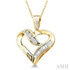 1/4 Ctw Baguettes and Round Diamond Heart Pendant in 10K Yellow Gold with Chain