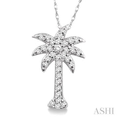 1/5 Ctw Palm Tree Round Cut Diamond Pendant in 14K White Gold with Chain